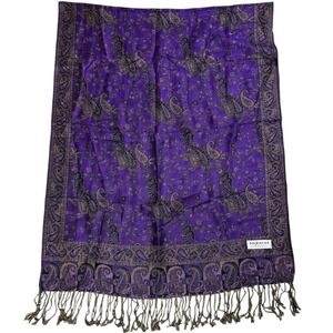 Pashmina Scarf Purple Paisley Print Fringed 100% Pashmina Shawl Wrap 26x72